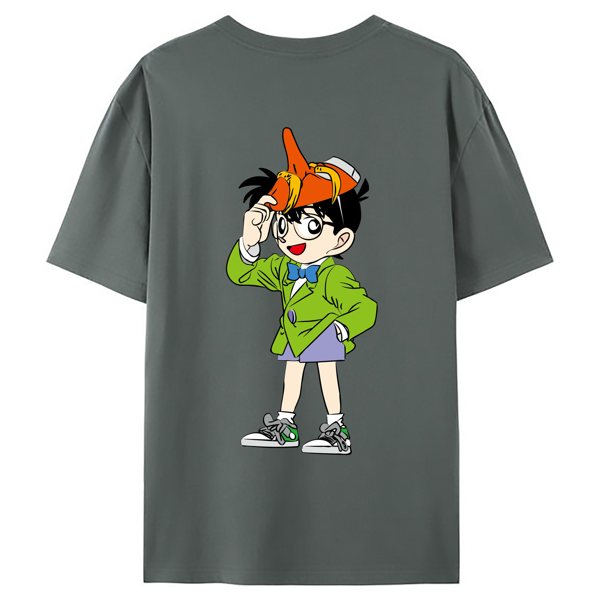 （画像用） 名探偵コナン 江戸川 コナン Detective Conan Conan Edogawa 綿100％ メンズ半袖Tシャツ（バックプリント） 通気性
